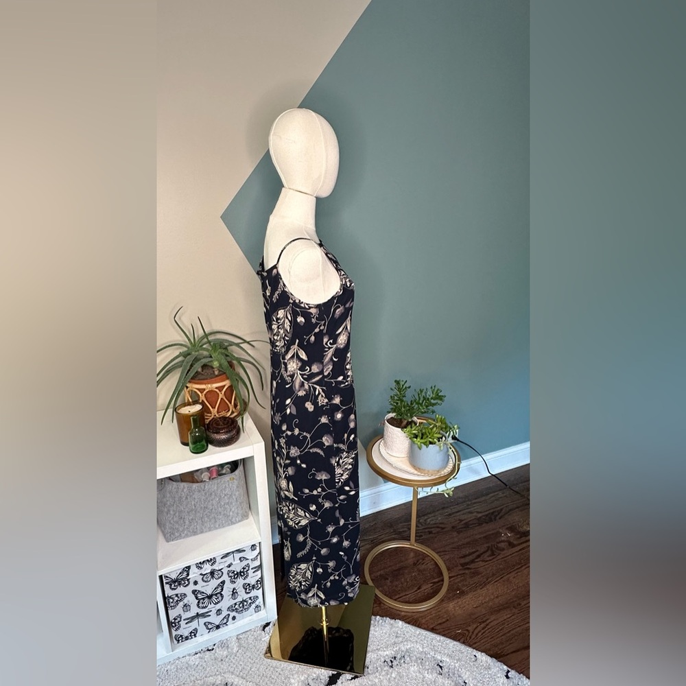 Harold’s Vintage 90s Floral Slip Dress – Navy Rayon Maxi – Size 4 - Picture 4 of 13